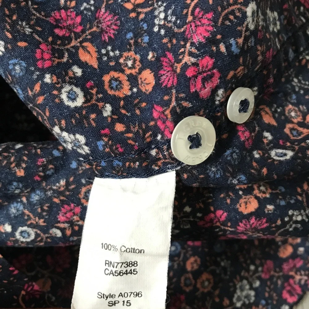 J CREW NAVY FLORAL SHIRT POPLIN LONG SLEEVE BUTTON MENS LARGE